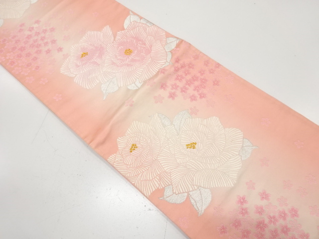 JAPANESE KIMONO / ANTIQUE FUKURO OBI / SILK / WOVEN ROSE